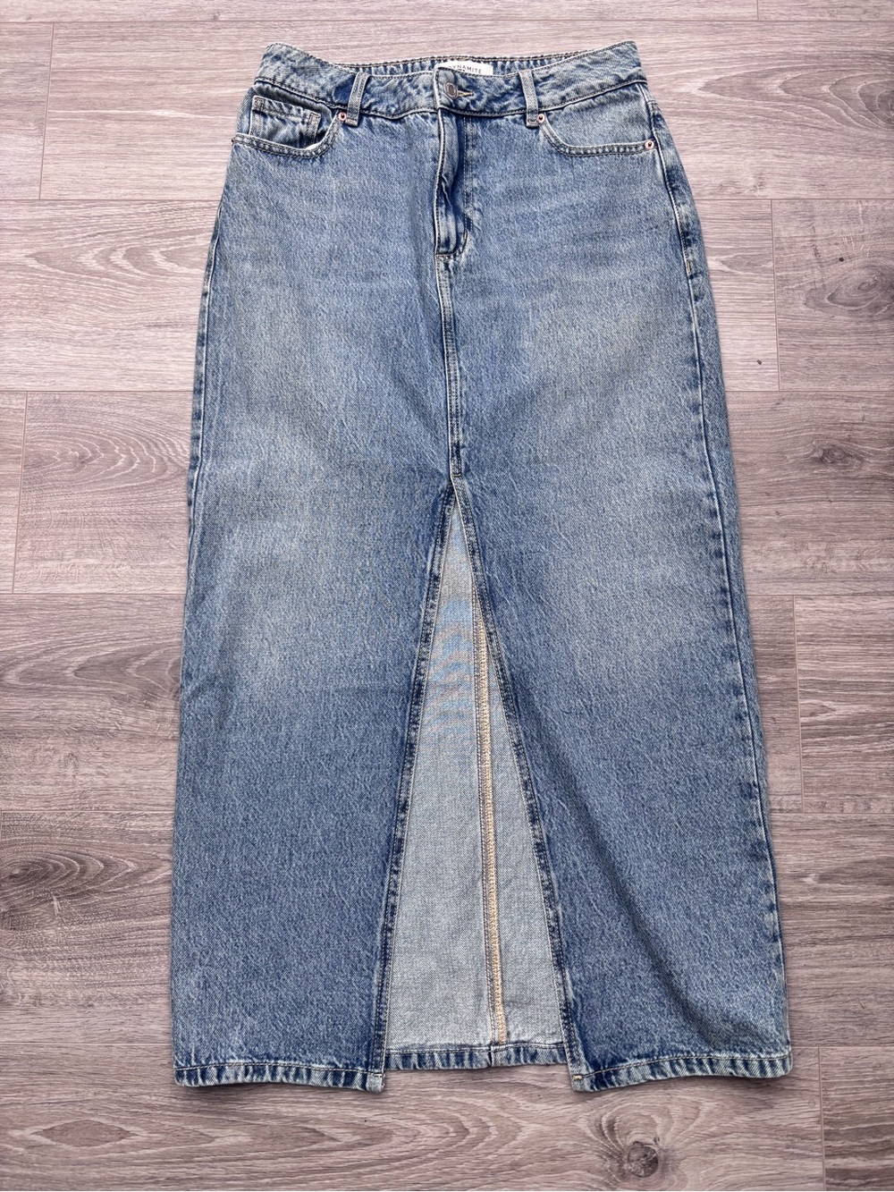 High-Quality Dynamite Straight-Leg Blue Denim Skirt with Front Slit- Size Small